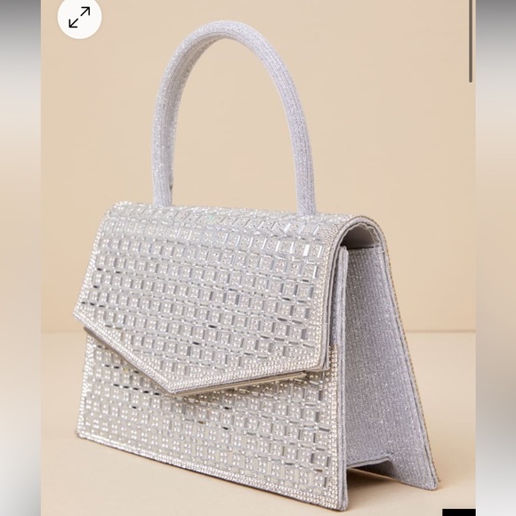 BNwT Lulus Glittering Direction Silver Rhinestone Handbag Clutch Bridal - Picture 2 of 8